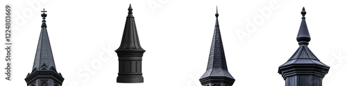 Towering Gothic cathedral spires reaching into the sky their intricate architectural details and ornate designs casting dramatic silhouettes against the moody atmospheric urban skyline  This historic