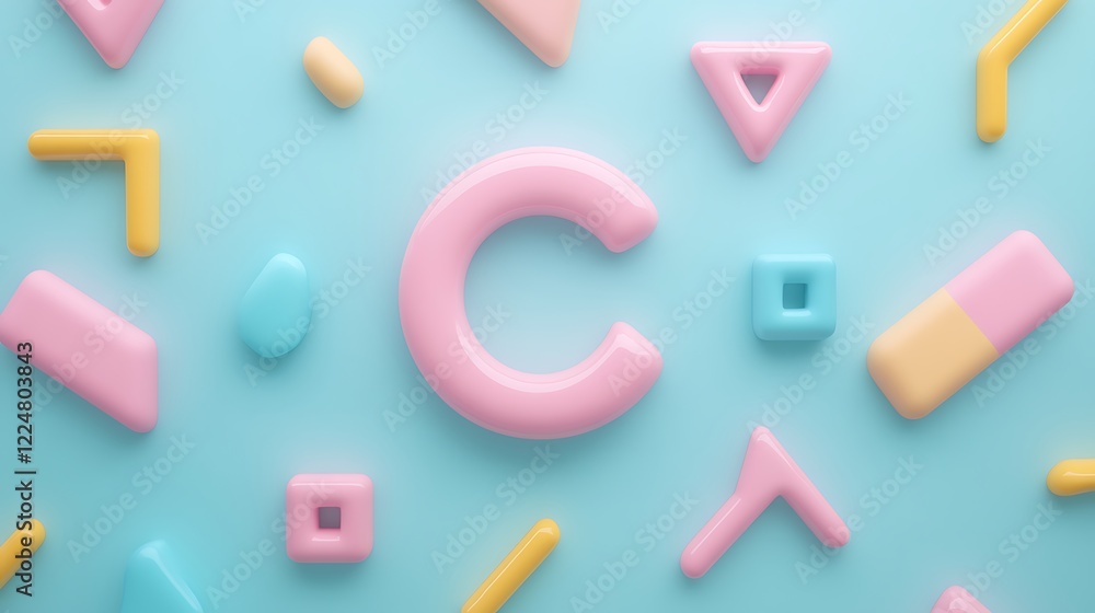 Naklejka premium Bright Pastel Shapes and Cutouts on Light Blue Background for Creative Projects and Designs