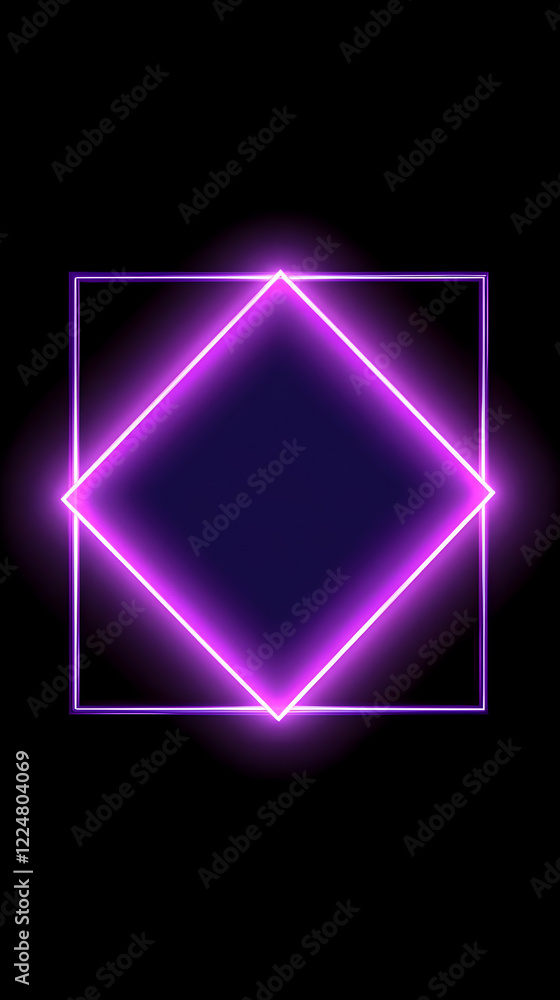 Purple Neon Diamond and Square Frame on Black Background Creates a Vibrant Contrast Effect Purple Neon Diamond and Square Frame on Black Background Creates a Vibrant Contrast Effect