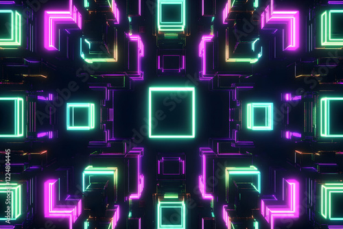 3D Neon Light Square Shapes...