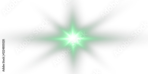 bright starburst with glowing green rays and magical flare ideal for PNG overlays, light effects, or fantasy spotlight visuals with radiant shine.