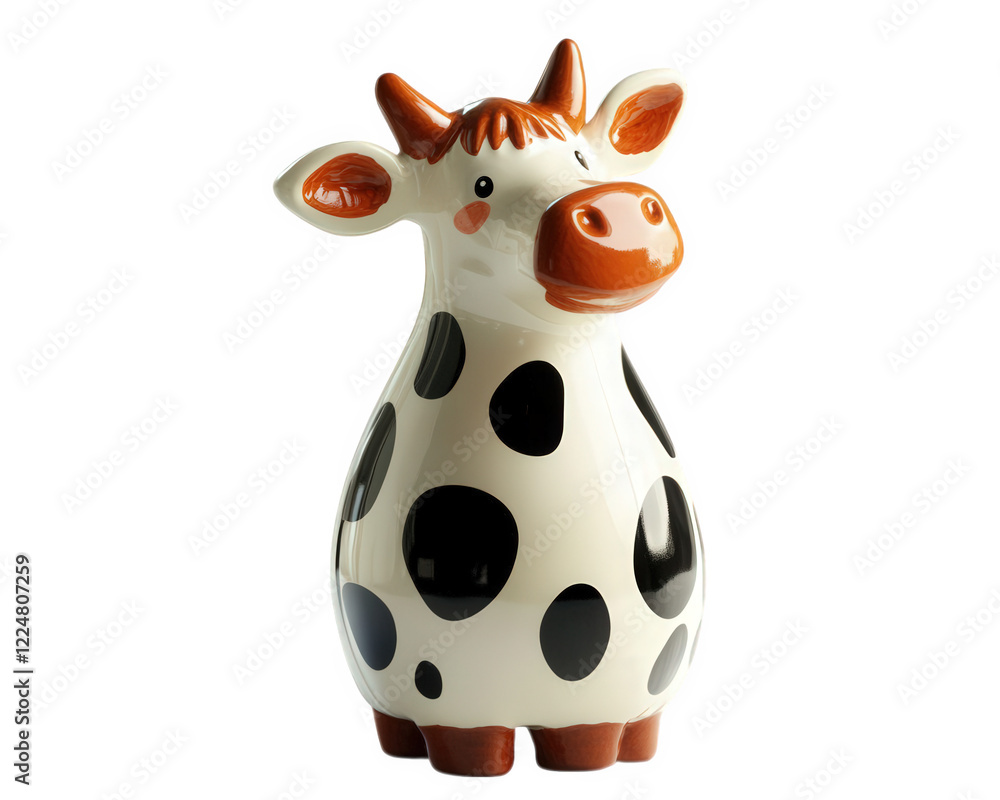 Fototapeta premium fun and whimsical cow themed milk bottle, perfect for adding charm to any kitchen. This playful design features glossy finish and distinctive black spots, making it eye catching decor piece