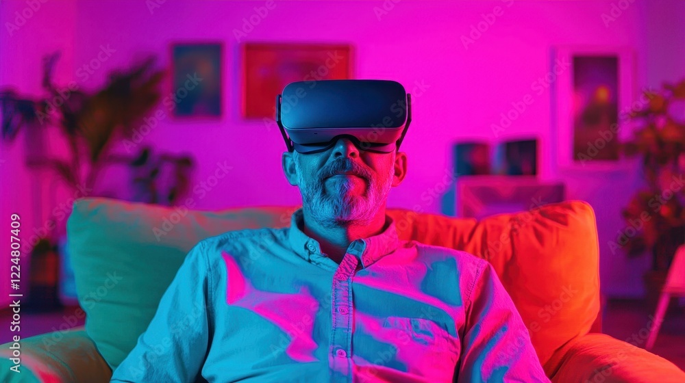 Man Experiencing Immersive Virtual Reality At Home Man Experiencing Immersive Virtual Reality At Home