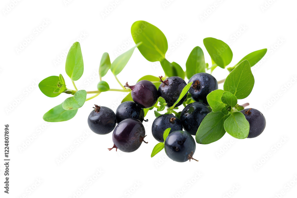 Fresh blueberries and green leaves beautifully arranged on a clean white surface showcasing nature's bounty and vibrant colors isolated on transparent background Fresh blueberries and green leaves beautifully arranged on a clean white surface showcasing nature's bounty and vibrant colors isolated on transparent background