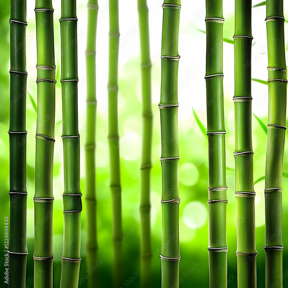 Fototapeta premium Green Bamboo Stalks Stand Tall and Create a Natural and Refreshing Scene of Bamboo Forest