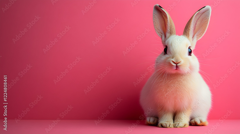 Obraz premium Adorable White Bunny on Pink Background Perfect for Easter