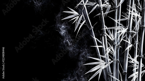 White Bamboo Stalks and Lea...