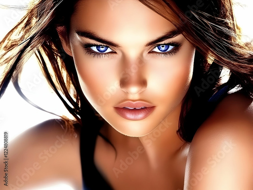 Woman with Striking Blue Ey...