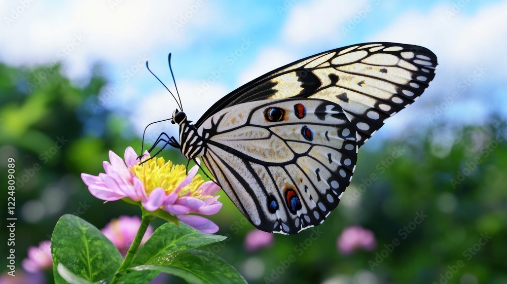 Naklejka premium Butterfly on a Pink Flower