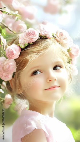 Adorable Girl with Rose Cro...