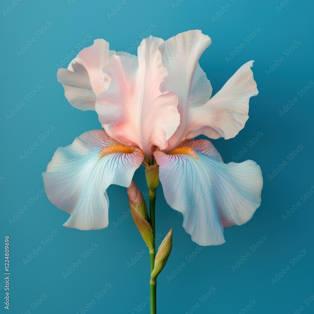 Pastel Pink and Blue Iris Flower on Teal Background Pastel Pink and Blue Iris Flower on Teal Background