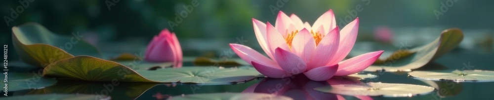 The delicate petals of the lotus flowers create a soft, serene ambiance around Saraswati, calming, nature, goddess The delicate petals of the lotus flowers create a soft, serene ambiance around Saraswati, calming, nature, goddess