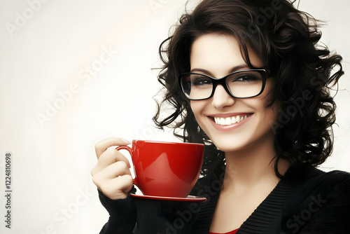 Woman with Glasses Enjoys a...