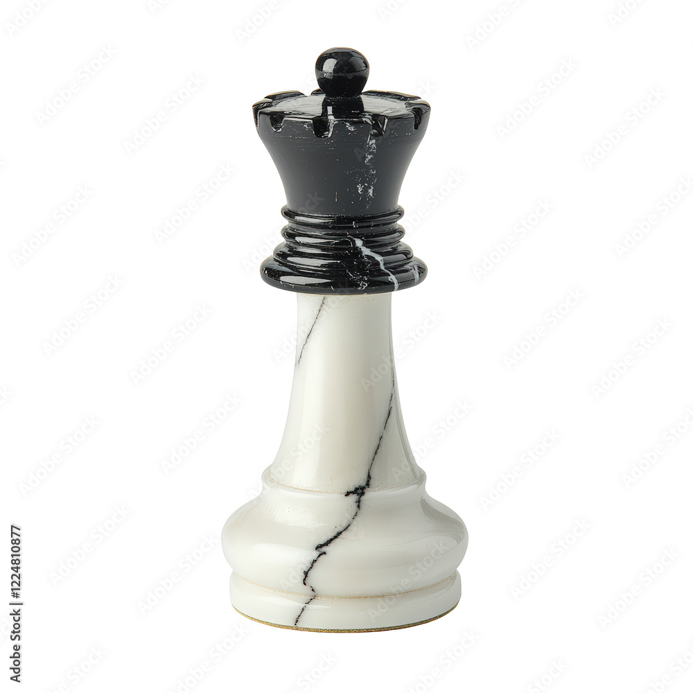 Isolated Detailed Chess Queen Piece in Black and Marble White Isolated Detailed Chess Queen Piece in Black and Marble White