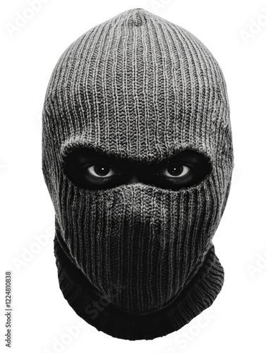 Isolated Black and White Image of Person in Ski Mask