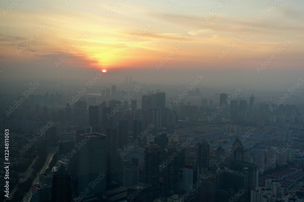 Fototapeta premium 上海の街並み 日の出
