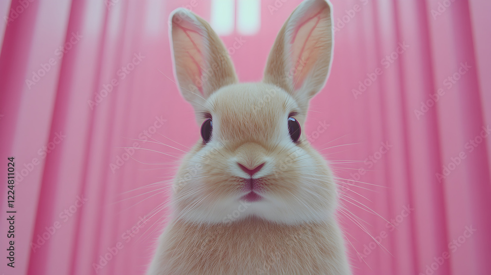 Fototapeta premium Adorable Bunny Rabbit on Pink Background Cute Pet Image
