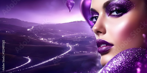 Purple Dreamscape: Woman wi...