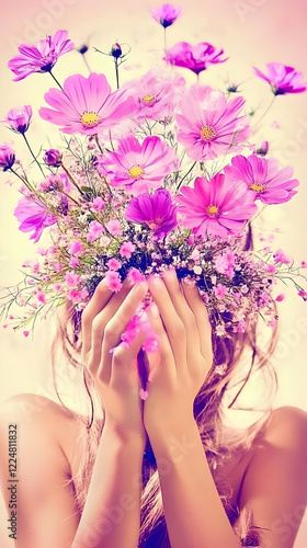 Woman Holds Bouquet of Pink...