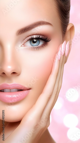 Beautiful Woman Gently Touc...