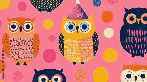 Playful Owl Pattern A Colorful and Whimsical Seamless Design