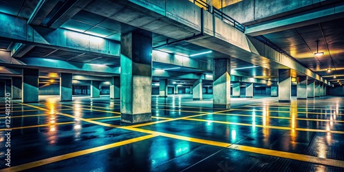 Minimalist Underground Parking Garage Double Exposure Stock Photo photo