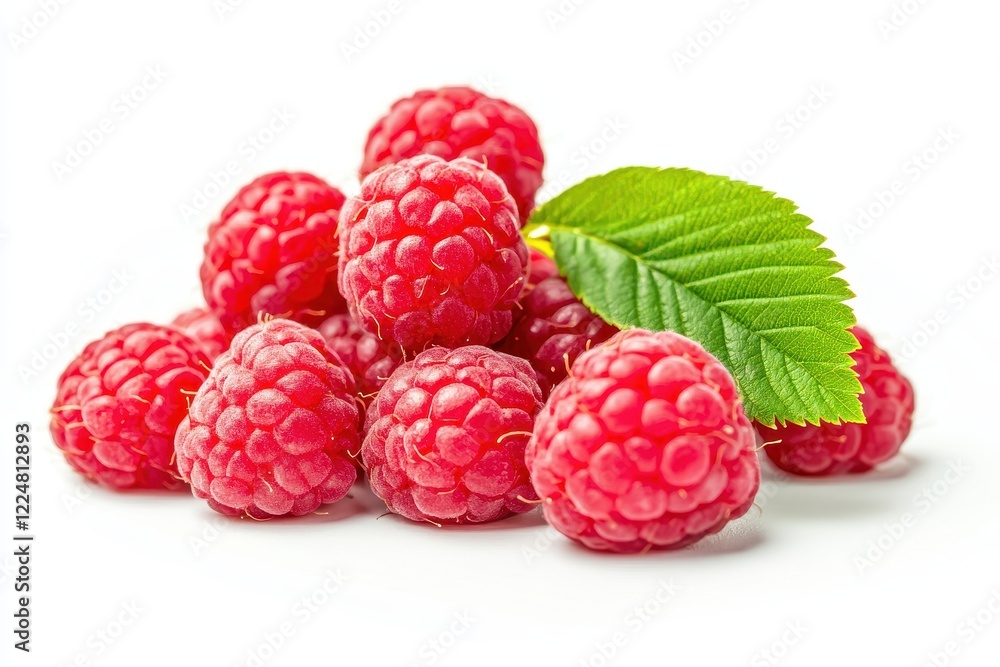 Fresh Raspberries, Leaf, White Background, Food Photo Fresh Raspberries, Leaf, White Background, Food Photo