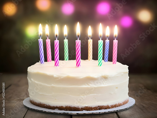 White Frosted Cake with Lit...