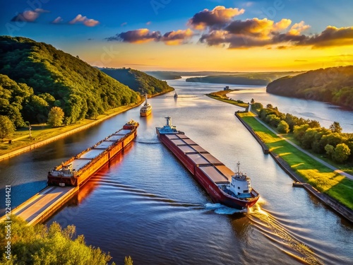 Mississippi River Barges Entering Lock 11 Near Dubuque, Iowa photo