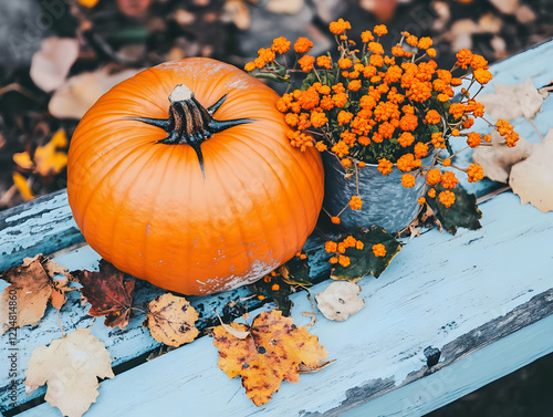 Pumpkin and Orange Flowers ...