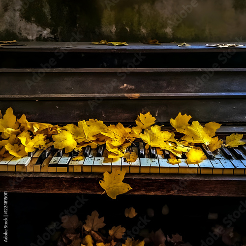 Old Piano Covered in Fallen...