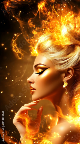 Fiery Woman with Golden Mak...