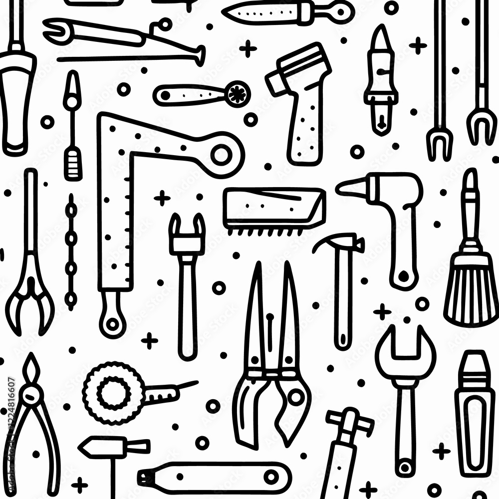 Seamless pattern of various hand tools. Seamless pattern of various hand tools.