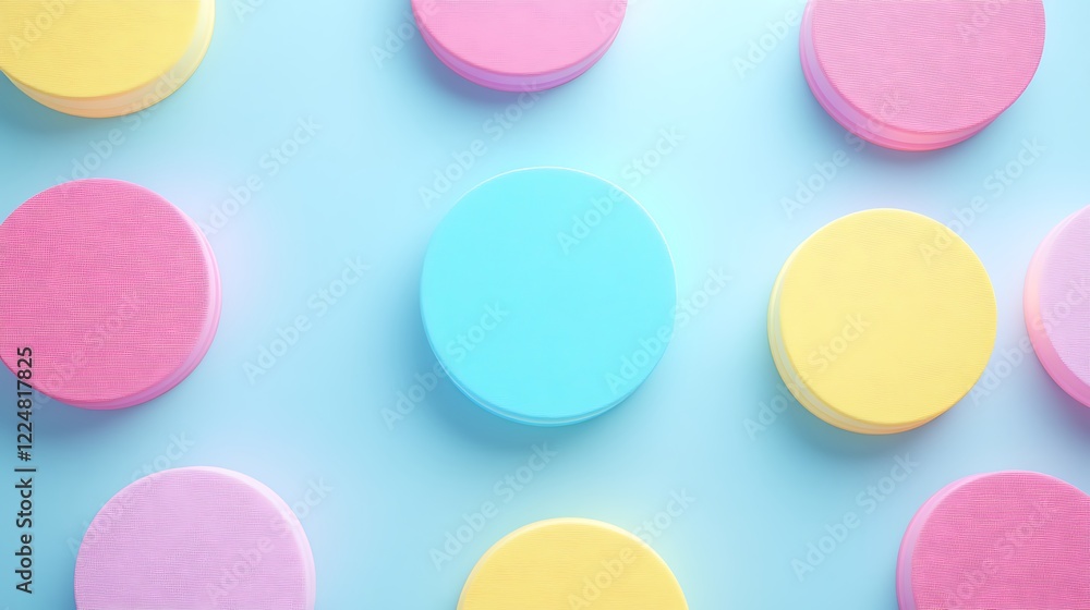 Colorful Circular Shapes on a Soft Blue Background for Creative Design and Artistic Inspiration Colorful Circular Shapes on a Soft Blue Background for Creative Design and Artistic Inspiration