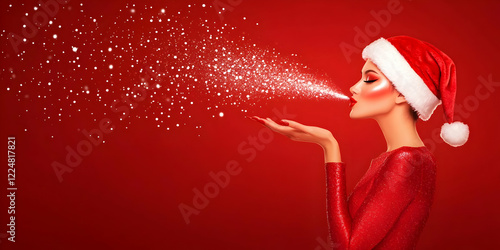 Woman in Red Blowing Sparkl...