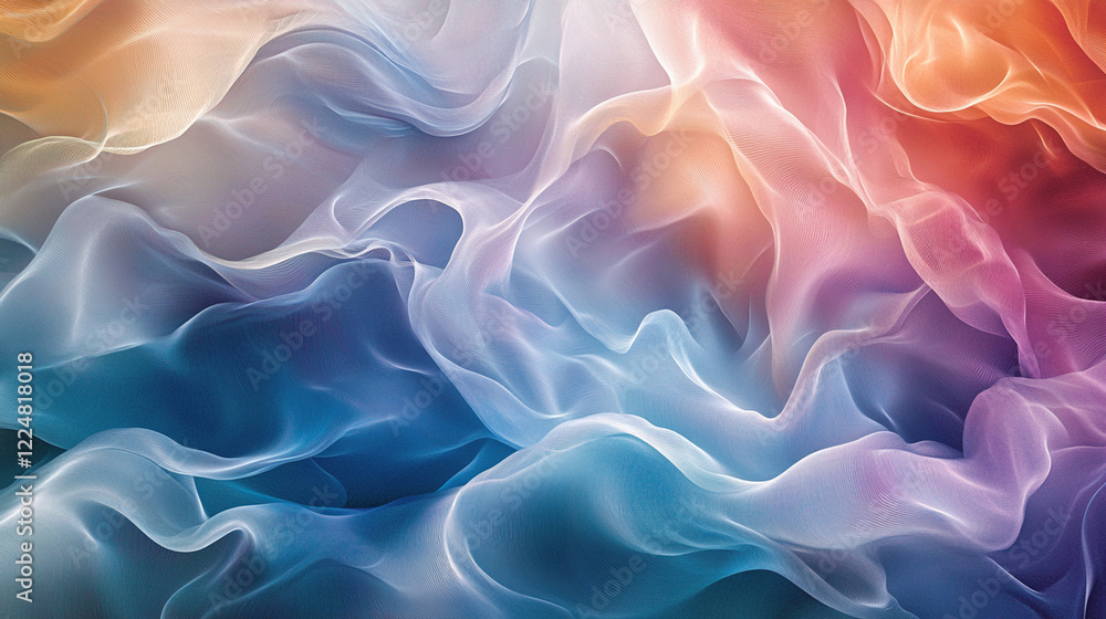 Obraz premium A flowing wave design featuring ribbons of color transitioning through all shades of the rainbow, creating a sense of fluidity and balance.