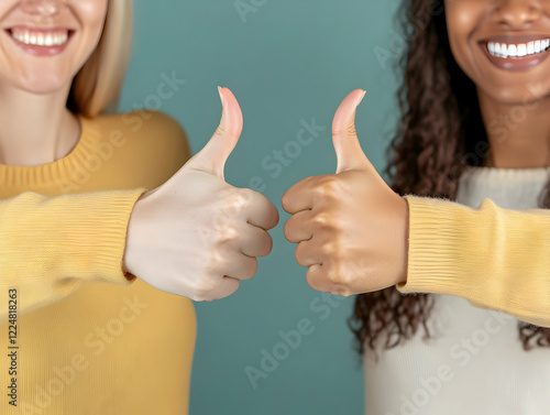 Two Happy Women Giving Thum...