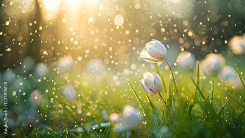 Spring Flowers in the Pouring Rain: Beautiful and Refreshing Scene for April Showers Day