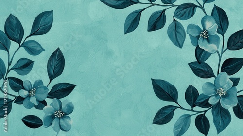 Serene Teal Floral Background with Delicate Branches and Flowers