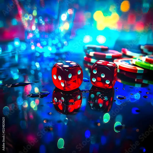 Red Dice and Casino Chips R...