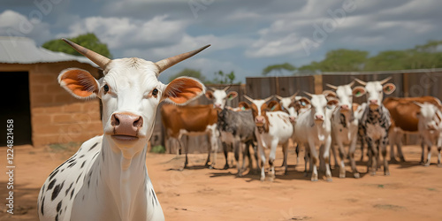 White and spotted calf stan...