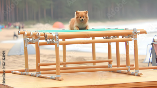 Small Dog Sits Atop a Woode...