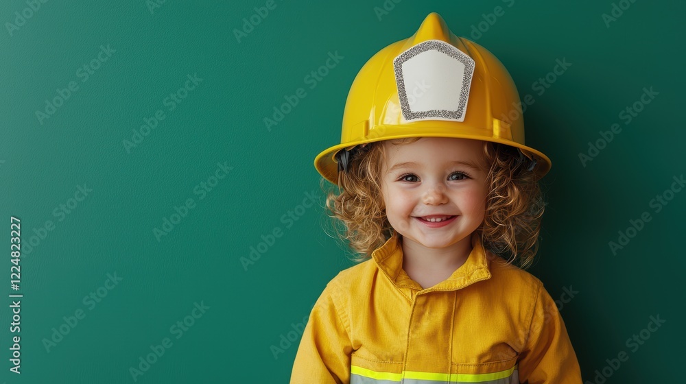 Smiling Toddler Girl in Firefighter Costume Smiling Toddler Girl in Firefighter Costume