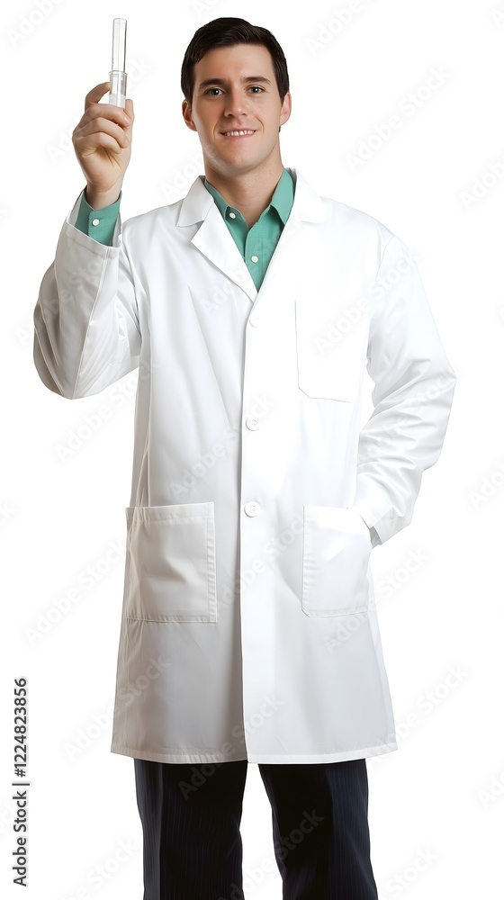 Caucasian Man in a Scientist's Lab Coat Holding a Test Tube, Laboratory Research, Professional Chemist, Scientific Experiment, Confident Expression, Isolated on White Background, Science Portrait Caucasian Man in a Scientist's Lab Coat Holding a Test Tube, Laboratory Research, Professional Chemist, Scientific Experiment, Confident Expression, Isolated on White Background, Science Portrait