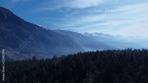 Drone shot of snowy mountains