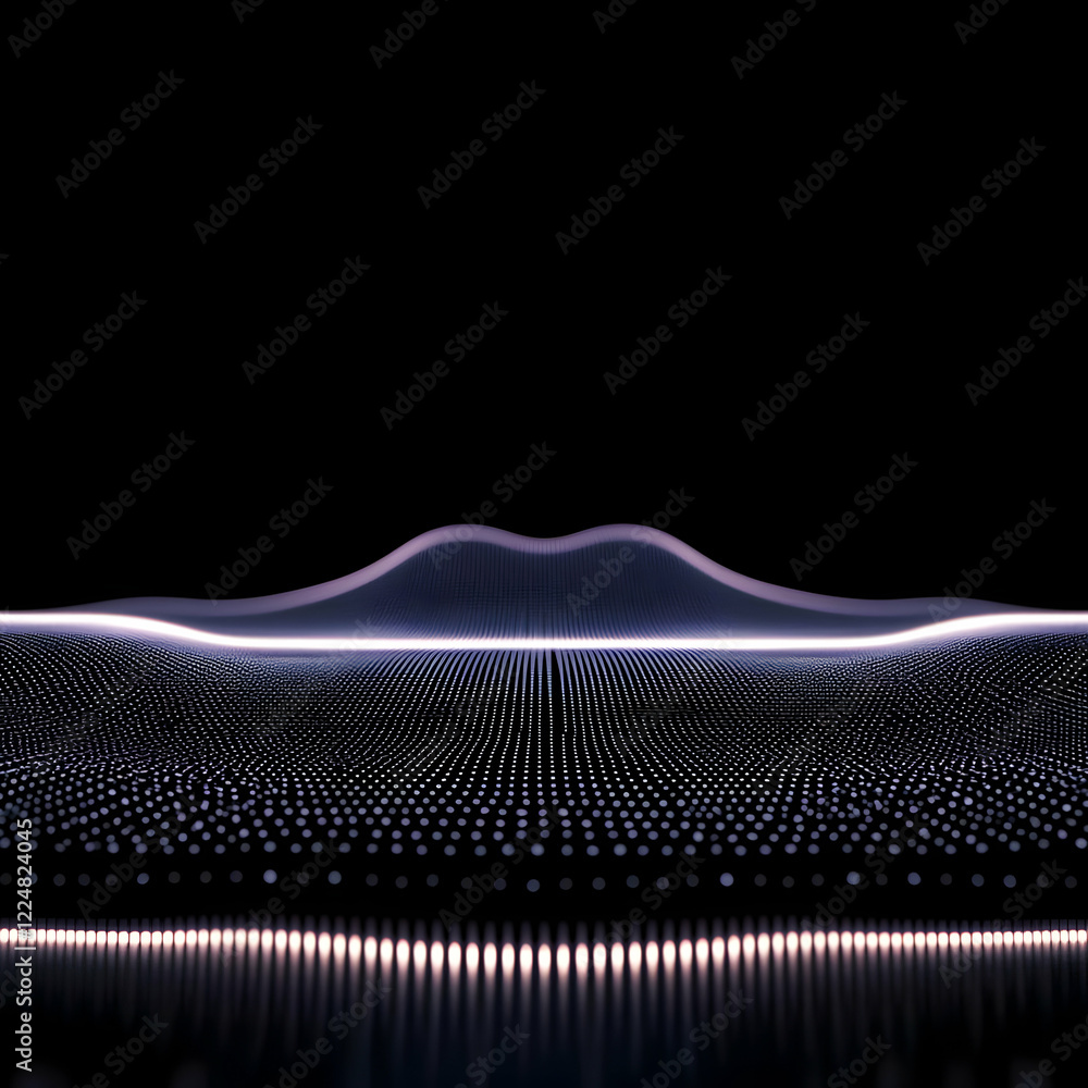 Fototapeta premium Abstract 3D Landscape Creates a Dynamic Wave Pattern with Glowing Dots on Dark Background