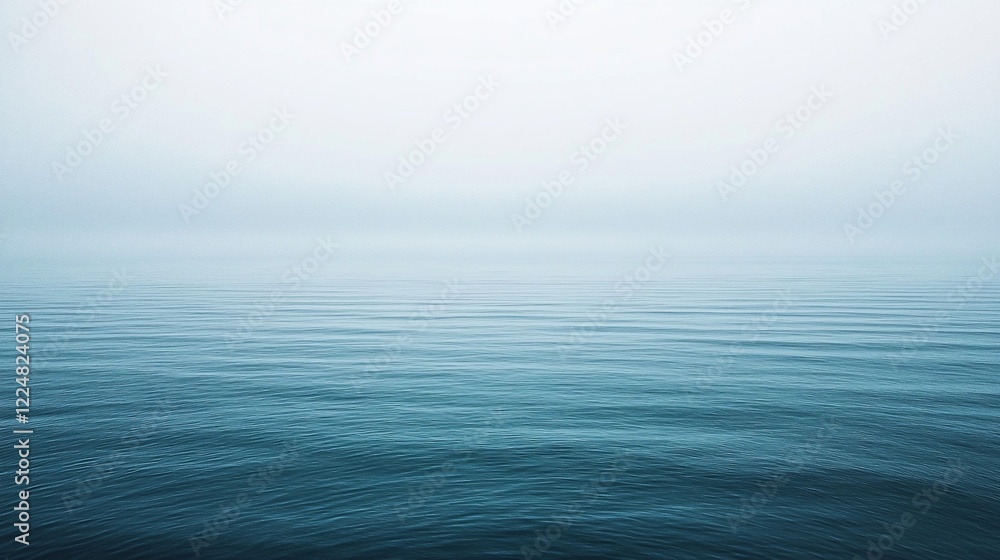 Obraz premium Serene foggy seascape with calm waters reflecting soft light, ideal for tranquil backgrounds