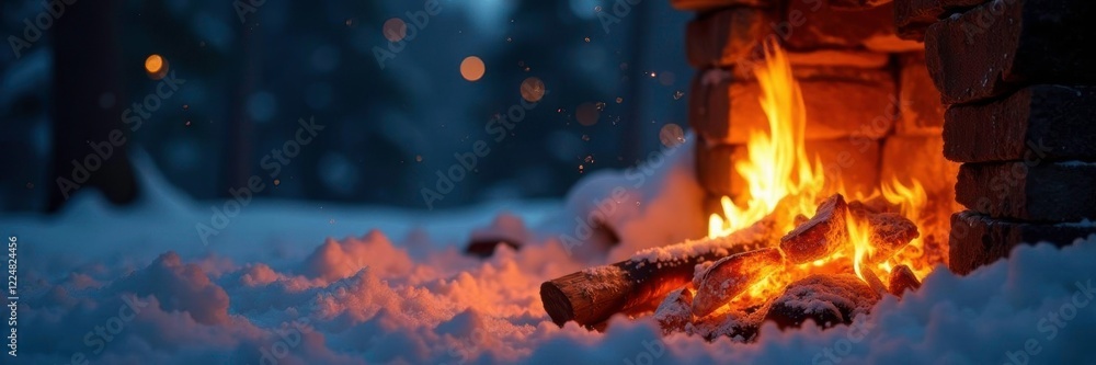 The warm glow of a lit fire on a cold winter night, ambiance, cozy, flames The warm glow of a lit fire on a cold winter night, ambiance, cozy, flames