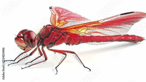 Red dragonfly perched with ...
