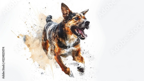 National Train Your Dog Month Energetic german shepherd mix in artistic watercolor splash style photo